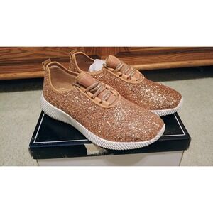 Qupid Rose Gold Glitter Lace Up‎ Sneakers Women's Size 6 Sparkle Fashion